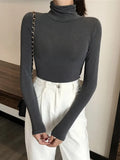 Black White Turtleneck Female T-shirts autumn Fashion Elegant Women solid Long Sleeve T shirt slim Casual basic Tee