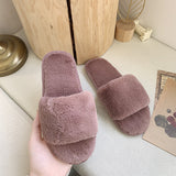 Zingj Slippers Wool Slippers Indoor Home Autumn And Winter Short Plush Flat Bottom Open Drag A Large Size Slippers- Outfit