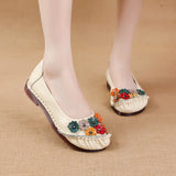 Zingj Spring And Summer New Soft-Soled Low-Heeled Women's Shoes National Style Leather Flowers Women's Singles Shoes Comfortable And Soft Mother
