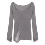 Korean Style Long-sleeved Ripped Thin Knitted Sunscreen Blouse T-shirt Tops With Small Tube Top Fashion Women's