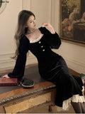 Lantern Sleeve Mermaid Party Dresses Women Elegant Vintage Lace Evening Prom Vestidos Spring Autumn Female