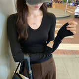 Solid Color U-Collar Slim Underwear Women's Autumn And Winter New Ins Thin Warm Long-Sleeved