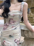 Bandage Midi Dresses Women Summer New Elegant Sleeveless Formal Occasion Female Vestidos Evening Party Floral Dress