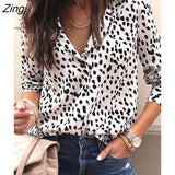 PETAL Leopard Long Sleeve Blouse Top For Woman Casual Button Up Shirts Tops 2023 Spring Autumn Blouses