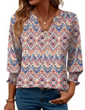 Women's 2025 Fashion Shirt Seven-Sleeve Flower Printed Casual Shirt Summer