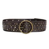 Girls Fashionable Retro Rivet Ring PU Leather Belt 2024 Sexy Waist Elastic Waist Seal Accessories