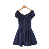 New Autumn Style Square Collar Bubble Sleeve Slim Mini