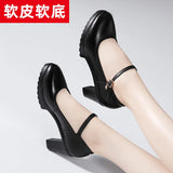 Cowhide Catwalk High Heels Women's Anti-Skid Thick Heel Waterproof Platform Cheongsam Models Soft Leather Work Shoes Women's