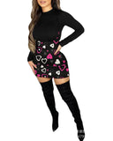 Zingj Women's New Black Top Love Print Tight Dress