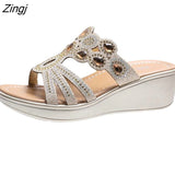 Sandals Women 2023 Ladies Boho Slides Women Slippers Sandals Summer Crystal Shoes Peep Toe Flat
