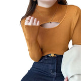 Zingj Turtleneck Sweater Female Qiu Dong New Style In The Sexy Chest Hollow Out Versatile Sweater Foreign Style Inside Build Bottom Unlined Upper