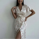 Women's New Elegant Temperament Printing Fashion T-Shirt With Waist Bubble Long-Sleeved Dress