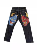 High Street Jeans Male Personality Printed Hip Hop Fashion Clothing Straight Pants High Waist Y2K