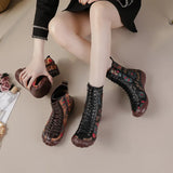 Zingj And Winter New Flat-Soled Women's Boots National Style Leather Printing Medium-Tube Martin Boots Warm And Comfortable Cotton