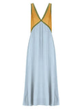 Patchwork V-neck Strapless Maxi Dress Female Sleeveless Spring Slim Elegant Fashion Party Dress For Women Long Dress