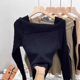 Zingj Word Shoulder Knitted Bottom Sweater Underwear Sweater Autumn And Winter Minority Design Chic Short