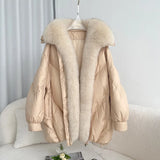 The New Winter 2024 Oversized Fox Fur Collar Loose Versatile Goose Down Female Long Style To Overcome The Coat Tide-Outfit