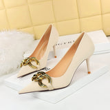 Zingj Fashion Banquet Women's Shoes Heel High Heel Shallow Pointed Big Metal Buckle Single Shoes High