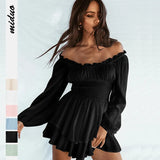 Summer Pleated Off-neck Long Sleeve Casual