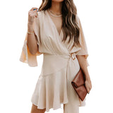Hot Summer Women's Wear Ins Fashion V-Collar Lotus Leaf Edge Wrapped