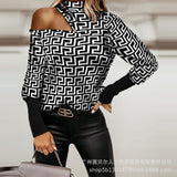 Zingj Spring And Autumn Plaid Knit Stitching Lace Top V Neck Fashion Long