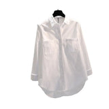 And Autumn Double Pocket Simple Long-Sleeved Shirt Women Loose Fashion Long-Colored Commuter Shirt Outside The