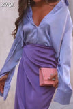 Long Sleeve Blouses Women Tops 2023 Vintage Blue Green Silk Shirt Casual Loose Button Up Female Shirts Fashion Tops