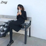 Sleeve Dress Women Knitted Stretch Soft Elegant Pure Fall Spring Lady Knitwear All-match Ulzzang Pregnant Vestido