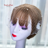 YouLaPan VA01 Double layer White Birdcage veil Brides Luxury wedding accessories Beaded Birdcage Veil, Blusher Veil,Short