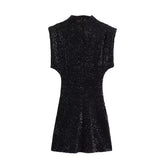 New With Cushioned Shoulder Squins Embellion Slimming Mini