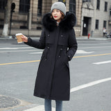 2024 Korean Version Of Velvet Slim Parker Cotton Suit Big Wool Collar Long Can Be Removed Live Live Padded Coat Women-Outfit