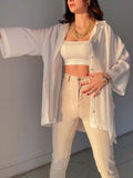 Shirt Women Single Breasted Blouse Ladies Casual Solid Color Oversized Top Women Loose Casual Chemise