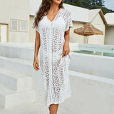 And Summer New Bikini Skirt Solid Color Open Fork Knitted Long Beach Sunscreen Shirt
