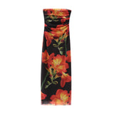 New Printed Silk Mesh Wrinkle Slim Breast Dress