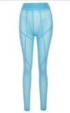 Mesh Sheer See Through Women Leggings Pants High Waist Striped Patchwork Leggings Skinny Pencil Pants Trousers