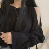 Women Off Shoulder Flare Sleeve Round Neck Mujer De Moda Casual Pure Color Student Simple Chic Elegant Female Spring