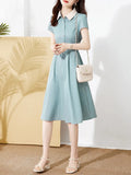 Collared Color Wave Point Skirt 24 Summer New Waist Simple Temperament Elegant Fashion Age Reduction Women's
