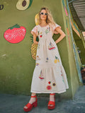 Printed Ruffles Long Dresses For Women Causal Loose O Neck Short Sleeved Summer Dress 2024 New Lady Elegant Holiday