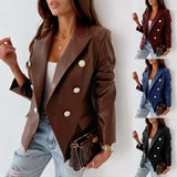 Zingj And Winter New Long Sleeve Double-Breasted Fashion PU Leather Suit Small