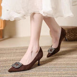 Zingj High Heels Women's 2024 Spring Autumn New Classic Square Buckle Rhinestone High Heels Elegant Commuter Women's Single Shoes Tide-Outfit