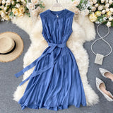 Zingj Minority Dress 2023 New Summer Heart Machine Hollowed-Out Round Collar Commuter Dress Sleeveless Back Heart