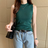 Vest Women's Half-High Collar Bottoming Shirt Summer Tight Sleeveless Knitting Top With A Small Sling Belt