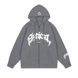 New Retro Zipper Sweater Gothic Letter Star Hoodie Trendy Men's Casual Outer