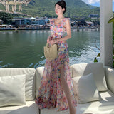 Zingj Floral Collar Dress Female Tea Break Seaside Vacation Senior Age Reduction Long Skirt Sanya Open Back Lace