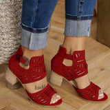Summer New Style Thick Heel Hollowed-Out Sandals Fish Mouth Clasp Large Size Sandals O'lady