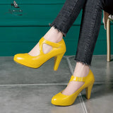 Sgesvier 2020 Plus size 32-48 women pumps thick high heels platform party shoes summer shallow shoes woman black