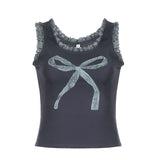 Girls Sexy Lace U-Collar Bow Printed Shoulder Strap Vest 2024 Tight And Thin Inner Halter