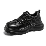 Zingj Leather Shoes Male Ins Square Head Formal Platform Taller Derby Shoes British Style Casual Little Black Shoes