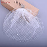 YouLaPan VA01 Double layer White Birdcage veil Brides Luxury wedding accessories Beaded Birdcage Veil, Blusher Veil,Short