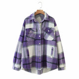 New Autumn Sanded Blouse Women's Lapel Single-Breasted Plaid